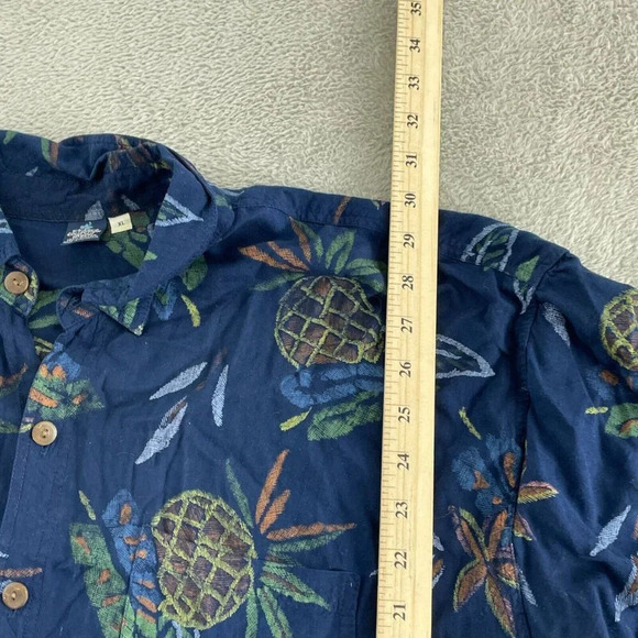 Hibiscus Collection Hawaii Turtle & Floral Print Blue Shirt XL 100% Rayon 4814 - Picture 4 of 7